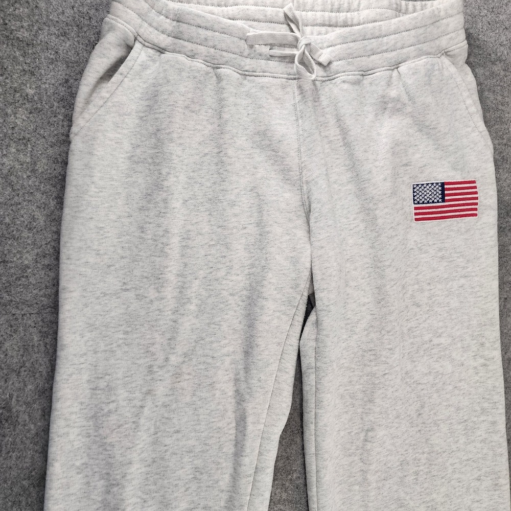 Hollister Gray USA Flag Patch Fleece Wide Leg Sweatpants Loungewear Womens M - Picture 3 of 7